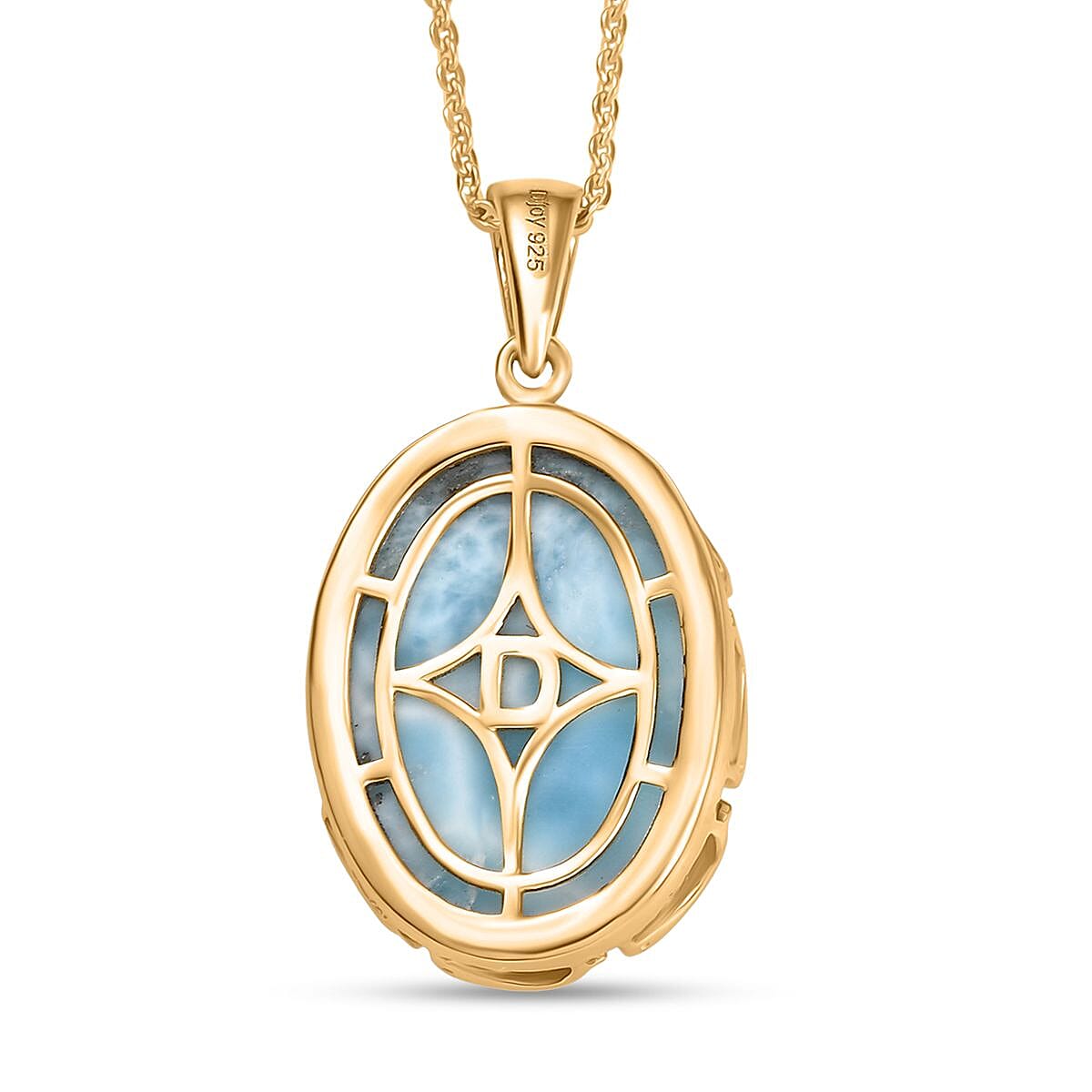 D'Joy Larimar 14 ctw Tidal Crown Pendant Necklace 20 Inches in 18K Vermeil Yellow Gold Over Sterling Silver
