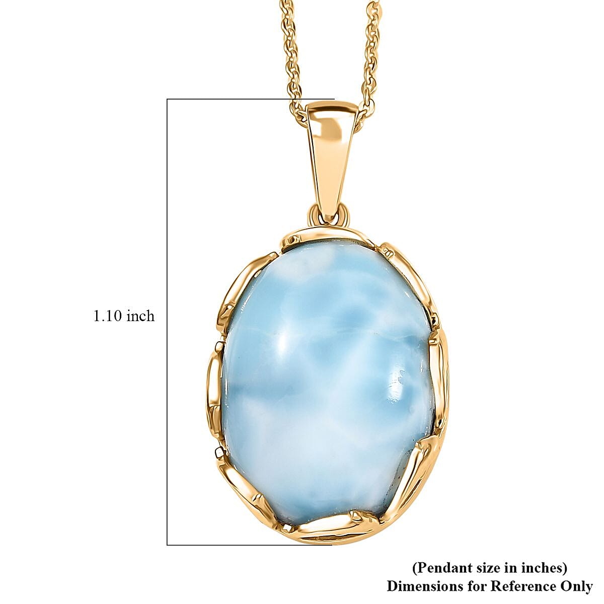 D'Joy Larimar 14 ctw Tidal Crown Pendant Necklace 20 Inches in 18K Vermeil Yellow Gold Over Sterling Silver