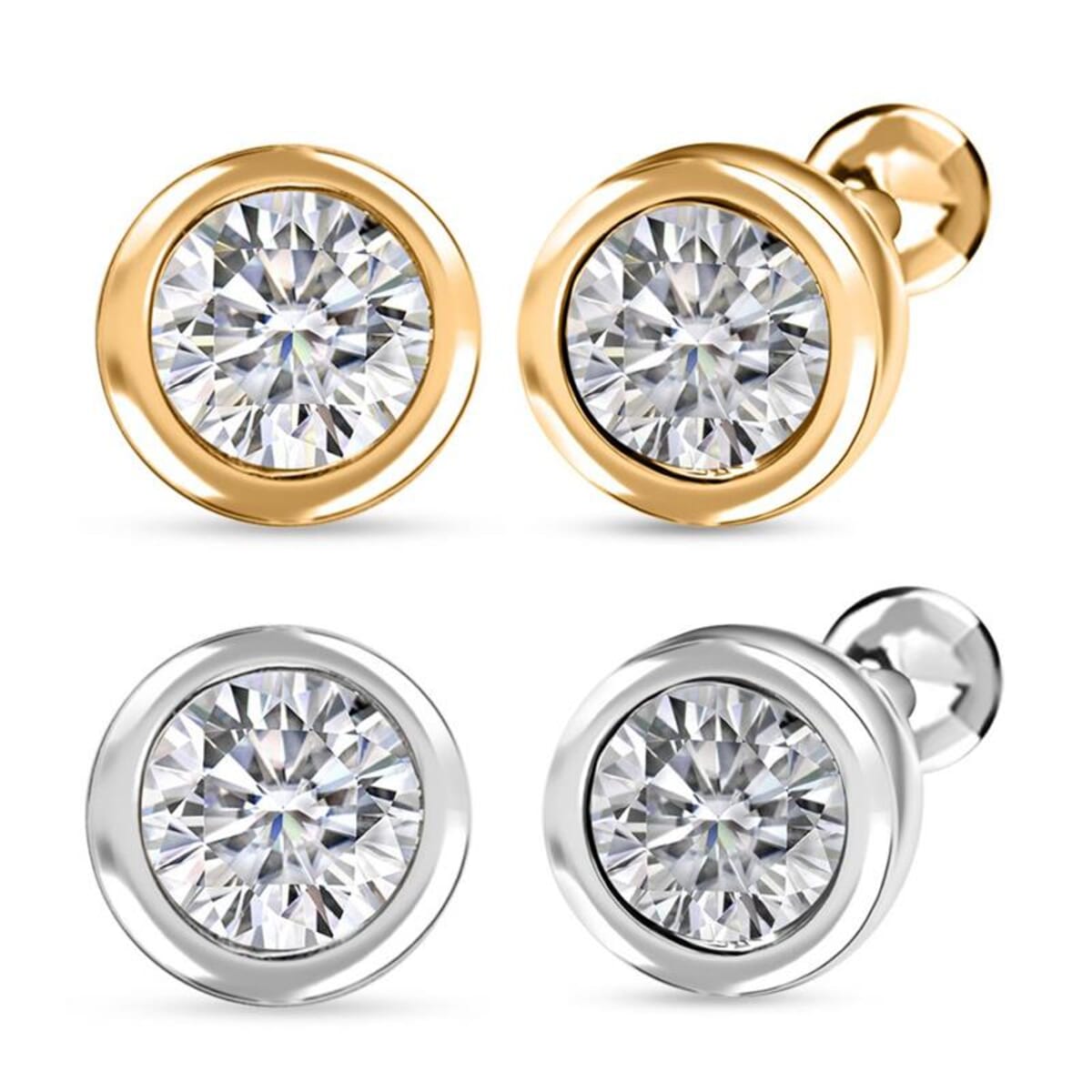 Set of 2 - Luxuriant Lab Grown Diamond G-H SI 1.00 ctw Solitaire Stud Earrings in 18K Vermeil Yellow Gold and Rhodium Over Sterling Silver image number 0