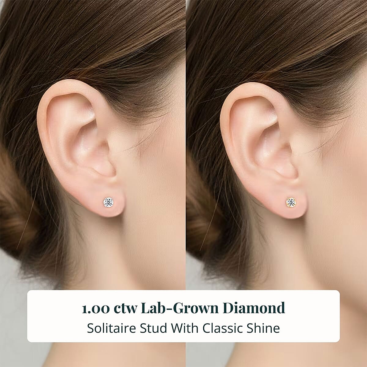 Set of 2 - Luxuriant Lab Grown Diamond (G-H, SI) Solitaire Stud Earrings in 18K Vermeil Yellow Gold and Rhodium Over Sterling Silver 1.00 ctw (Del. In 10-12 Days) image number 1
