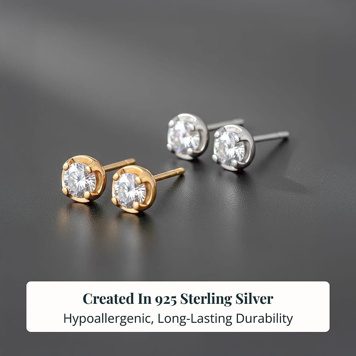Set of 2 - Luxuriant Lab Grown Diamond (G-H, SI) Solitaire Stud Earrings in 18K Vermeil Yellow Gold and Rhodium Over Sterling Silver 1.00 ctw (Del. In 10-12 Days) image number 2