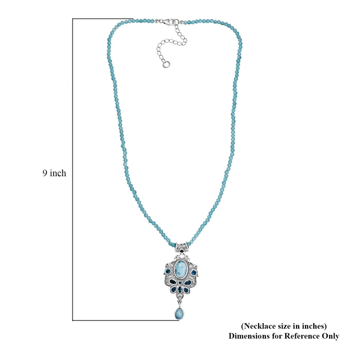 D'Joy Artisan Crafted Larimar and Neon Apatite 31.40 ctw Ocean’s Grace Pendant with Apatite Beaded Necklace in Sterling Silver 20 Inches image number 5