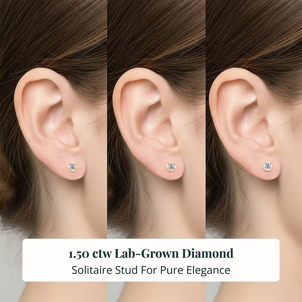 Set of 3 - Luxuriant Lab Grown Diamond (G-H, SI) Solitaire Stud Earrings in 18K Vermeil Yellow Gold and Rhodium Over Sterling Silver 1.50 ctw (Del. In 10-12 Days) image number 1