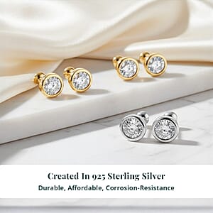 Set of 3 - Luxuriant Lab Grown Diamond (G-H, SI) Solitaire Stud Earrings in 18K Vermeil Yellow Gold and Rhodium Over Sterling Silver 1.50 ctw (Del. In 10-12 Days)