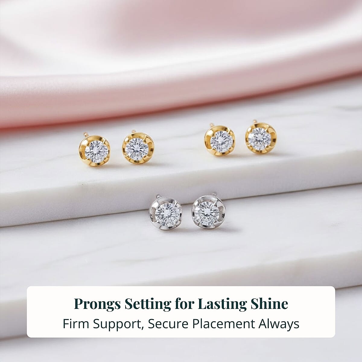 Set of 3 - Luxuriant Lab Grown Diamond (G-H, SI) Solitaire Stud Earrings in 18K Vermeil Yellow Gold and Rhodium Over Sterling Silver 1.50 ctw (Del. In 10-12 Days) image number 5