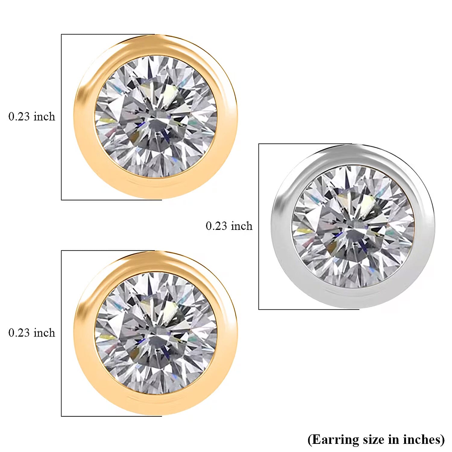 Set of 3 - Poke Free Luxuriant Lab Grown Diamond G-H SI Solitaire Stud Earrings in 18K Vermeil Yellow Gold and Rhodium Over Sterling Silver 1.50 ctw