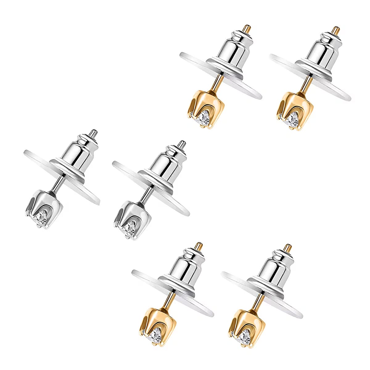 Set of 3 - Luxuriant Lab Grown Diamond (G-H, SI) Solitaire Stud Earrings in 18K Vermeil Yellow Gold and Rhodium Over Sterling Silver 1.50 ctw (Del. In 10-12 Days) image number 7