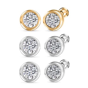 Set of 3 - Luxuriant Lab Grown Diamond G-H SI 1.50 ctw Solitaire Stud Earrings in Rhodium and 18K Vermeil Yellow Gold Over Sterling Silver