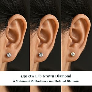 Set of 3 - Luxuriant Lab Grown Diamond (G-H, SI) Solitaire Stud Earrings in Rhodium and 18K Vermeil Yellow Gold Over Sterling Silver 1.50 ctw (Del. In 10-12 Days)