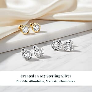 Set of 3 - Luxuriant Lab Grown Diamond (G-H, SI) Solitaire Stud Earrings in Rhodium and 18K Vermeil Yellow Gold Over Sterling Silver 1.50 ctw (Del. In 10-12 Days)