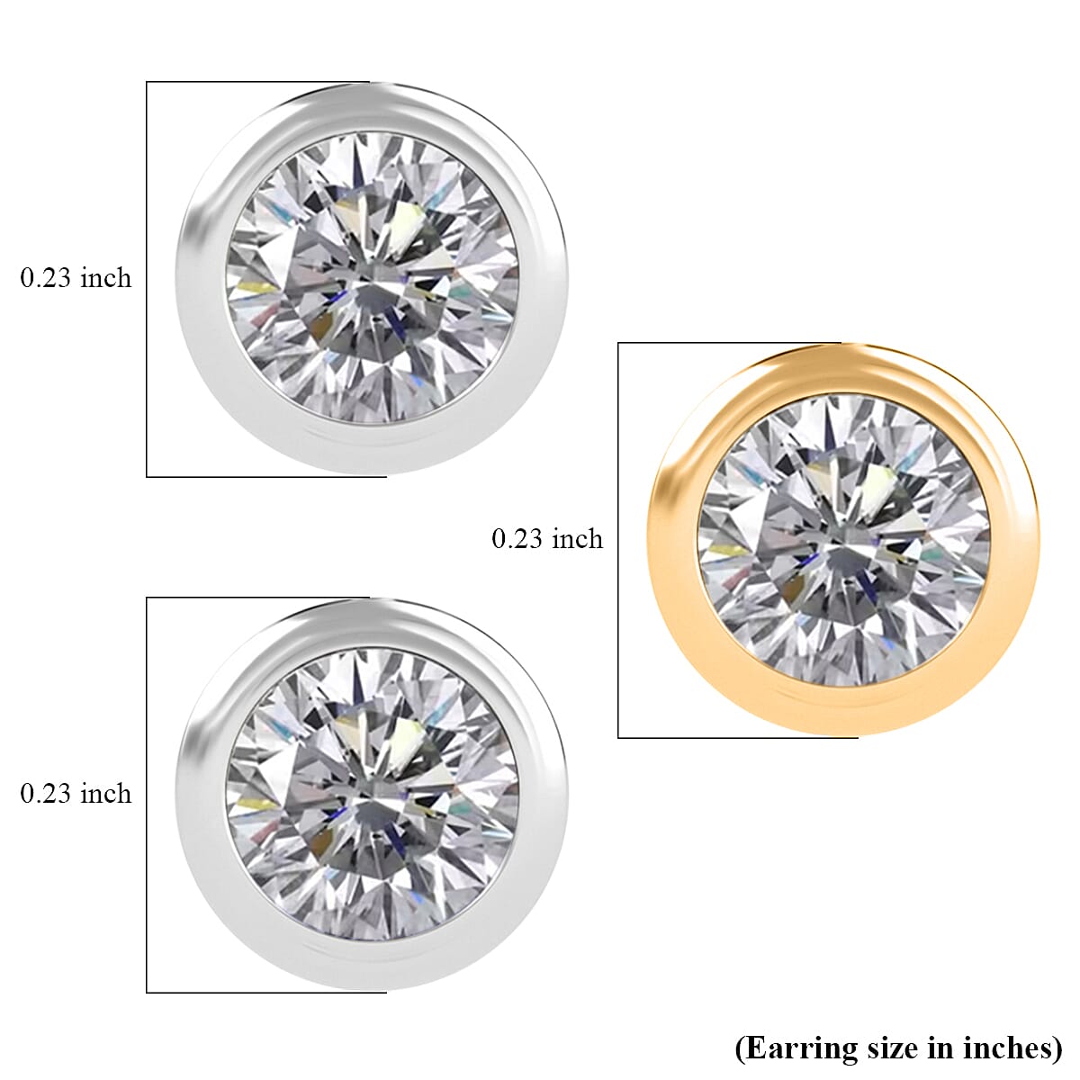 Set of 3 - Luxuriant Lab Grown Diamond (G-H, SI) Solitaire Stud Earrings in Rhodium and 18K Vermeil Yellow Gold Over Sterling Silver 1.50 ctw (Del. In 10-12 Days) image number 4