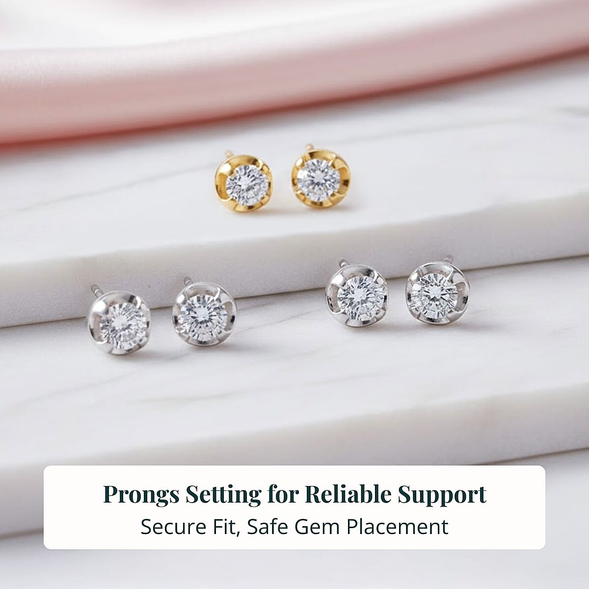 Set of 3 - Luxuriant Lab Grown Diamond (G-H, SI) Solitaire Stud Earrings in Rhodium and 18K Vermeil Yellow Gold Over Sterling Silver 1.50 ctw (Del. In 10-12 Days) image number 5