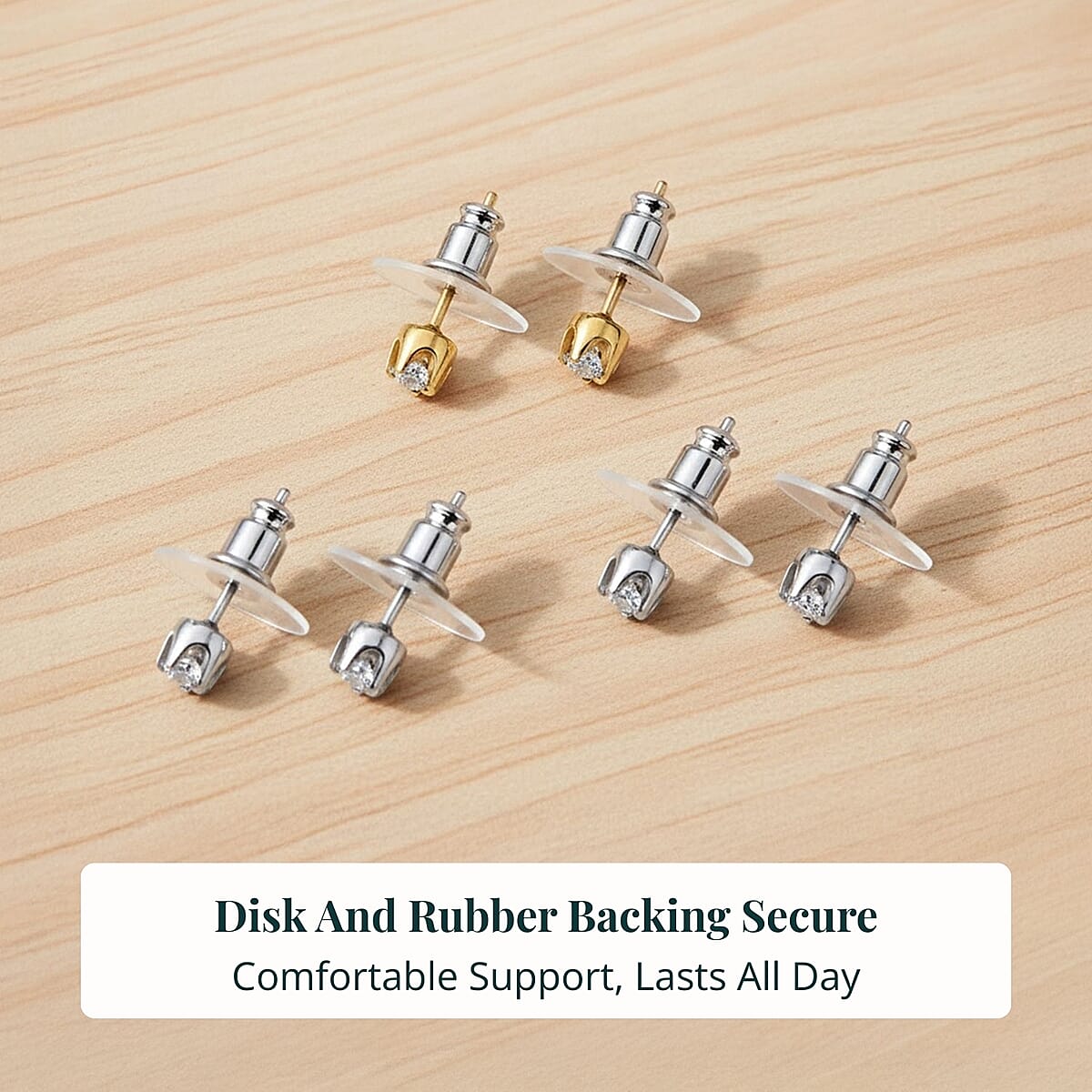 Set of 3 - Luxuriant Lab Grown Diamond (G-H, SI) Solitaire Stud Earrings in Rhodium and 18K Vermeil Yellow Gold Over Sterling Silver 1.50 ctw (Del. In 10-12 Days) image number 6