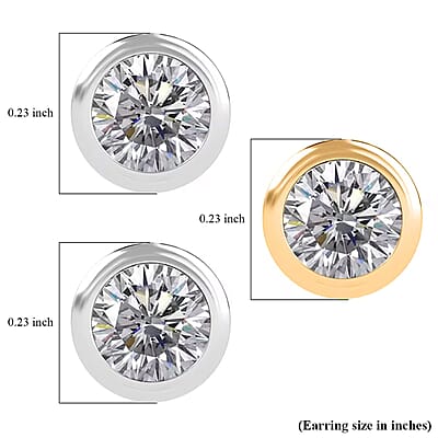 Set of 3 - Luxuriant Lab Grown Diamond (G-H, SI) Solitaire Stud Earrings in Rhodium and 18K Vermeil Yellow Gold Over Sterling Silver 1.50 ctw (Del. In 10-12 Days)