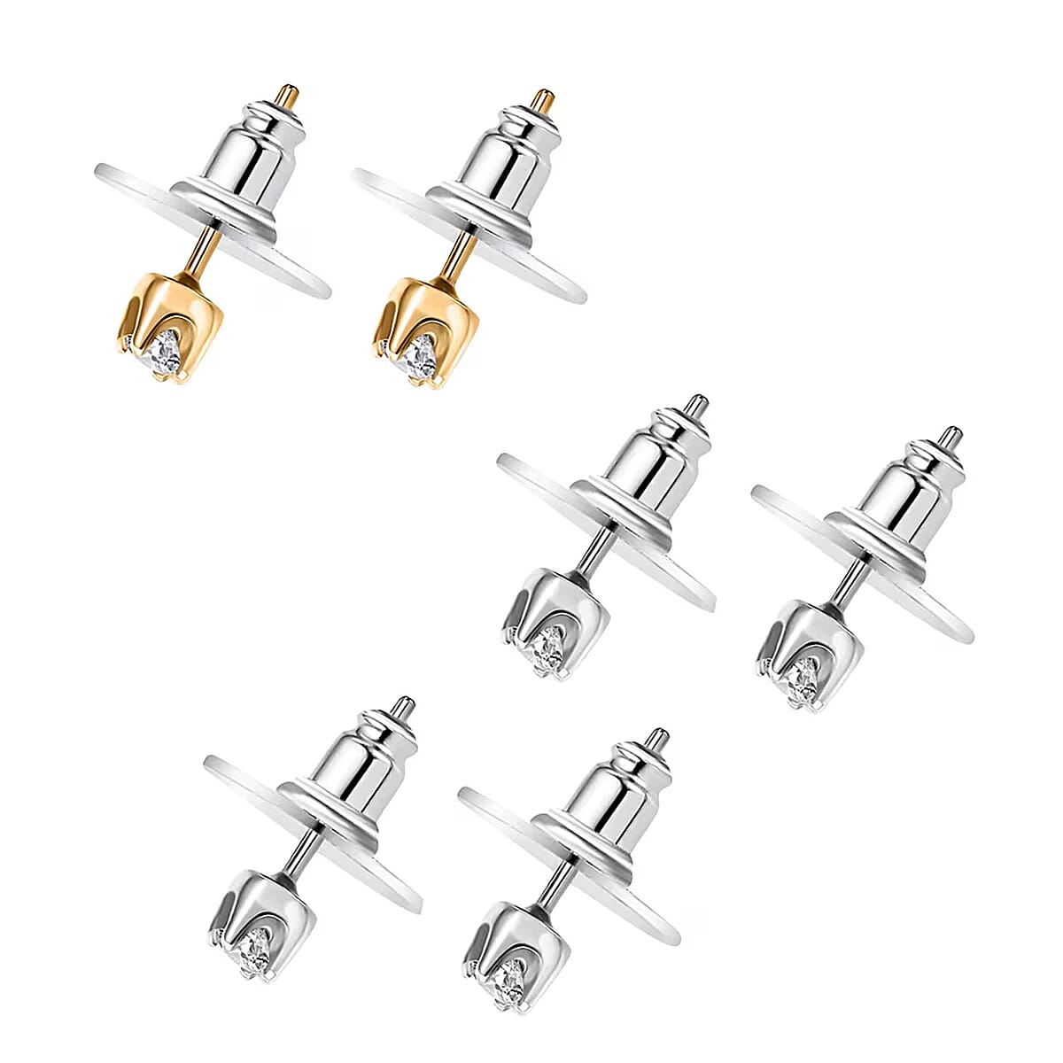 Set of 3 - Luxuriant Lab Grown Diamond (G-H, SI) Solitaire Stud Earrings in Rhodium and 18K Vermeil Yellow Gold Over Sterling Silver 1.50 ctw (Del. In 10-12 Days) image number 7