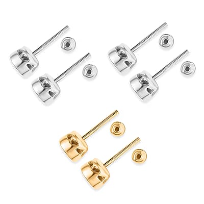 Set of 3 - Luxuriant Lab Grown Diamond (G-H, SI) Solitaire Stud Earrings in Rhodium and 18K Vermeil Yellow Gold Over Sterling Silver 1.50 ctw (Del. In 10-12 Days)