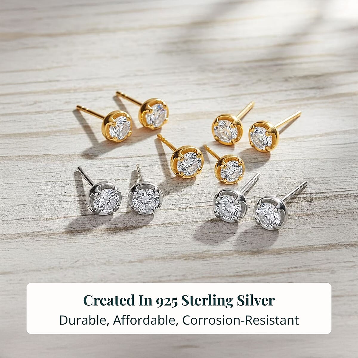 Set of 5 - Luxuriant Lab Grown Diamond (G-H, SI) Solitaire Stud Earrings in 18K Vermeil Yellow Gold and Rhodium Over Sterling Silver 2.50 ctw (Del. In 10-12 Days) image number 2