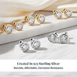 Set of 5 - Luxuriant Lab Grown Diamond (G-H, SI) Solitaire Stud Earrings in 18K Vermeil Yellow Gold and Rhodium Over Sterling Silver 2.50 ctw (Del. In 10-12 Days)