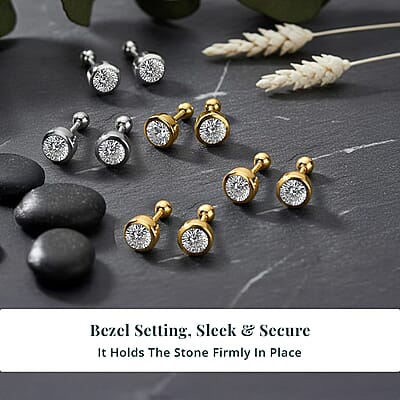 Set of 5 - Luxuriant Lab Grown Diamond (G-H, SI) Solitaire Stud Earrings in 18K Vermeil Yellow Gold and Rhodium Over Sterling Silver 2.50 ctw (Del. In 10-12 Days)