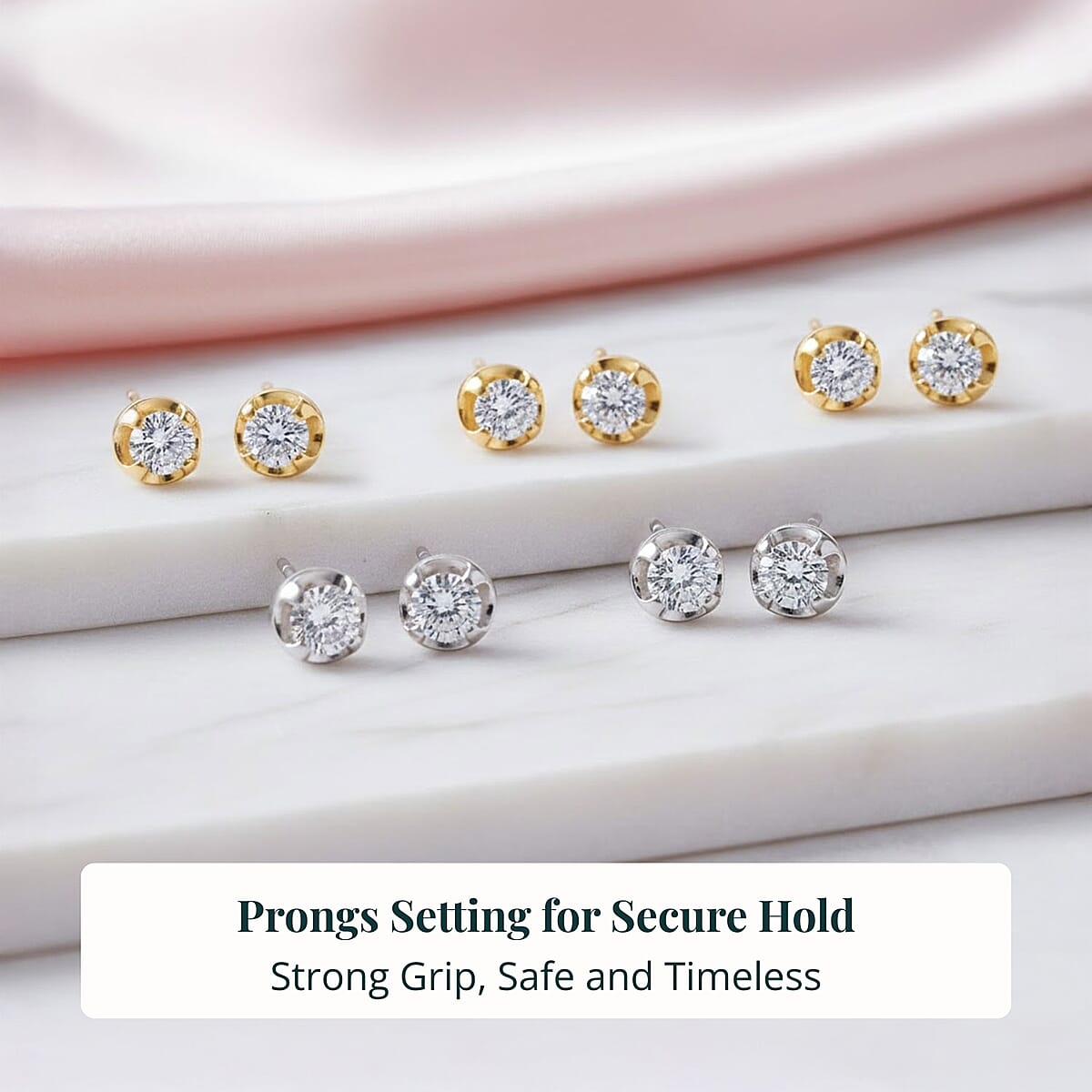 Set of 5 - Luxuriant Lab Grown Diamond (G-H, SI) Solitaire Stud Earrings in 18K Vermeil Yellow Gold and Rhodium Over Sterling Silver 2.50 ctw (Del. In 10-12 Days) image number 5