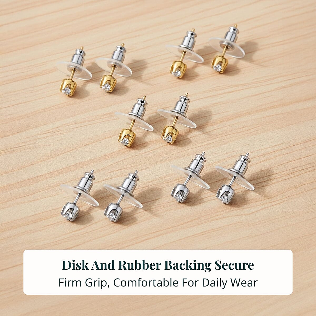 Set of 5 - Luxuriant Lab Grown Diamond (G-H, SI) Solitaire Stud Earrings in 18K Vermeil Yellow Gold and Rhodium Over Sterling Silver 2.50 ctw (Del. In 10-12 Days) image number 6