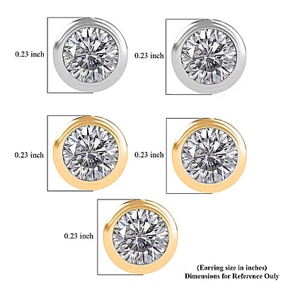 Set of 5 - Luxuriant Lab Grown Diamond (G-H, SI) Solitaire Stud Earrings in 18K Vermeil Yellow Gold and Rhodium Over Sterling Silver 2.50 ctw (Del. In 10-12 Days)