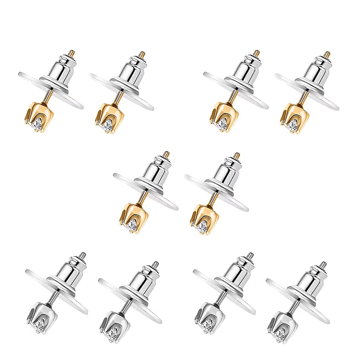 Set of 5 - Luxuriant Lab Grown Diamond (G-H, SI) Solitaire Stud Earrings in 18K Vermeil Yellow Gold and Rhodium Over Sterling Silver 2.50 ctw (Del. In 10-12 Days) image number 7