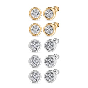 Set of 5 - Luxuriant Lab Grown Diamond G-H SI 2.50 ctw Solitaire Stud Earrings in Rhodium and 18K Vermeil Yellow Gold Over Sterling Silver