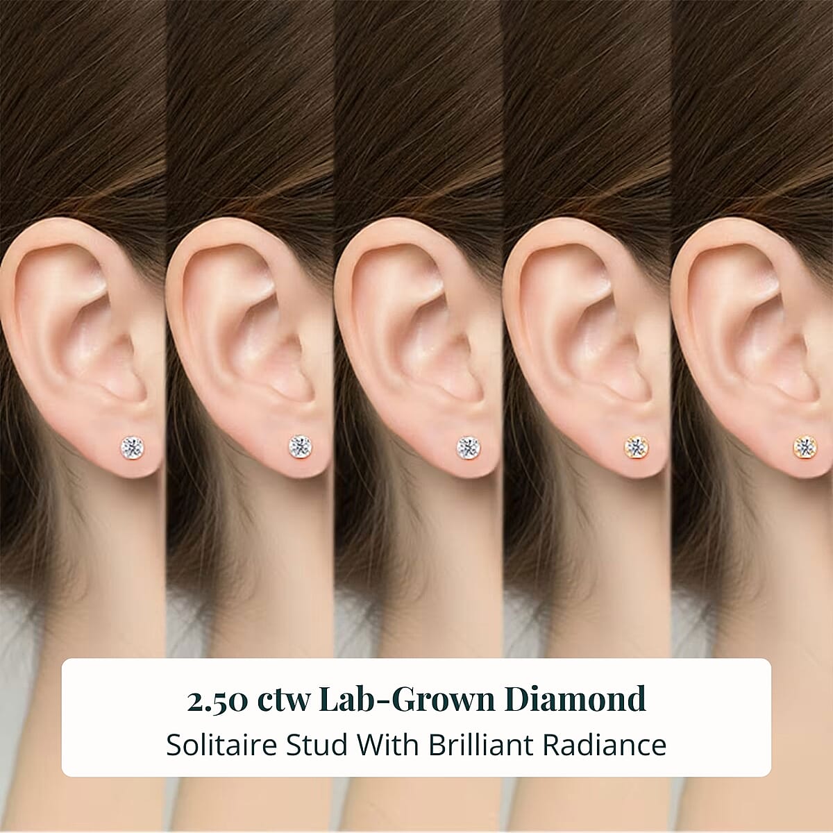 Set of 5 - Luxuriant Lab Grown Diamond (G-H, SI) Solitaire Stud Earrings in Rhodium and 18K Vermeil Yellow Gold Over Sterling Silver 2.50 ctw (Del. In 10-12 Days) image number 1