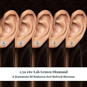 Set of 5 - Luxuriant Lab Grown Diamond (G-H, SI) Solitaire Stud Earrings in Rhodium and 18K Vermeil Yellow Gold Over Sterling Silver 2.50 ctw (Del. In 10-12 Days)