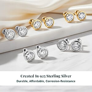 Set of 5 - Luxuriant Lab Grown Diamond (G-H, SI) Solitaire Stud Earrings in Rhodium and 18K Vermeil Yellow Gold Over Sterling Silver 2.50 ctw (Del. In 10-12 Days)