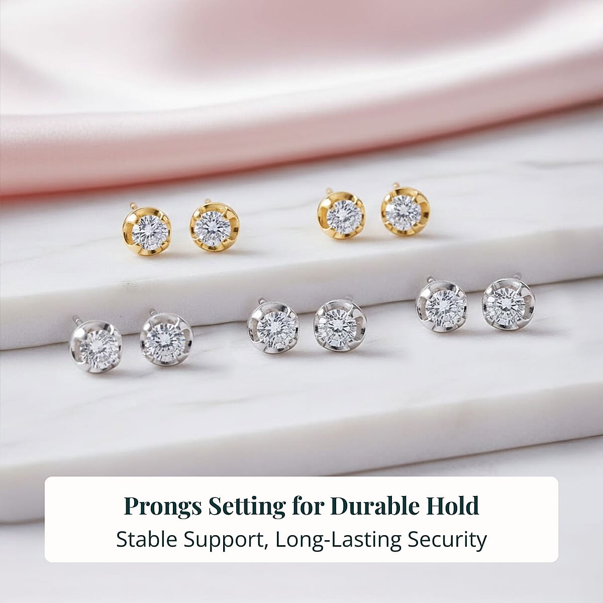 Set of 5 - Luxuriant Lab Grown Diamond (G-H, SI) Solitaire Stud Earrings in Rhodium and 18K Vermeil Yellow Gold Over Sterling Silver 2.50 ctw (Del. In 10-12 Days) image number 5