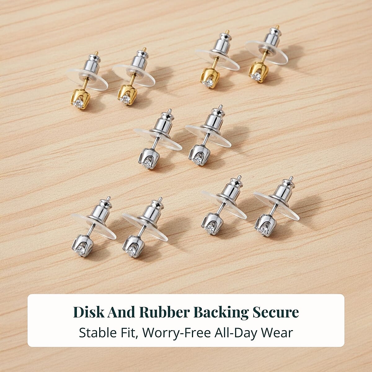 Set of 5 - Luxuriant Lab Grown Diamond (G-H, SI) Solitaire Stud Earrings in Rhodium and 18K Vermeil Yellow Gold Over Sterling Silver 2.50 ctw (Del. In 10-12 Days) image number 6
