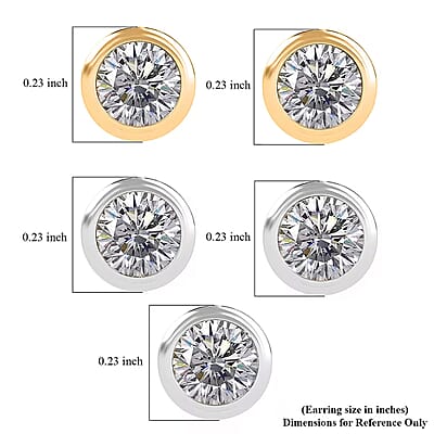 Set of 5 - Luxuriant Lab Grown Diamond (G-H, SI) Solitaire Stud Earrings in Rhodium and 18K Vermeil Yellow Gold Over Sterling Silver 2.50 ctw (Del. In 10-12 Days)