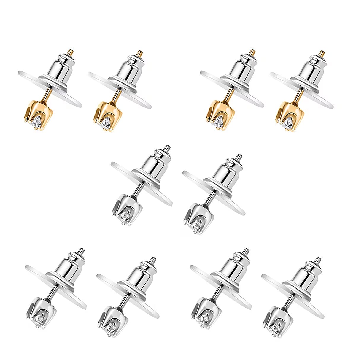 Set of 5 - Luxuriant Lab Grown Diamond (G-H, SI) Solitaire Stud Earrings in Rhodium and 18K Vermeil Yellow Gold Over Sterling Silver 2.50 ctw (Del. In 10-12 Days) image number 7