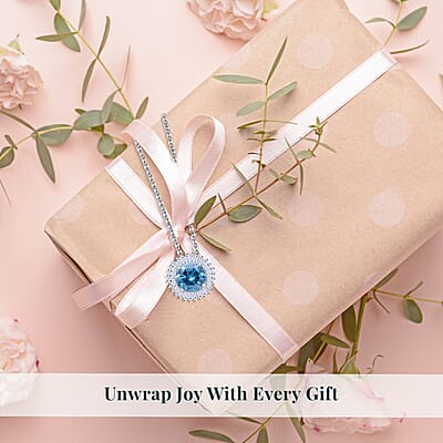 Luxuriant Lab Grown Blue Diamond (IR) SI and Lab Grown Diamond 1.00 ctw Halo Majesty Pendant Necklace 20 Inches in Rhodium Over Sterling Silver
