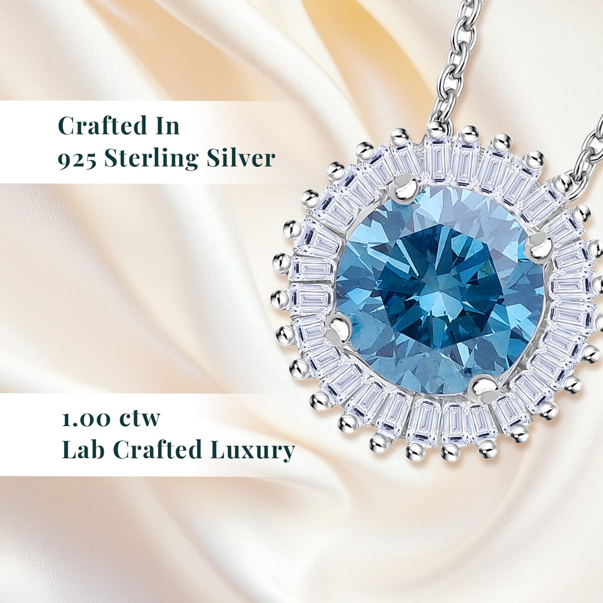 Luxuriant Lab Grown Blue Diamond SI and Lab Grown Diamond 1.00 ctw Halo Majesty Pendant Necklace 20 Inches in Rhodium Over Sterling Silver  image number 4