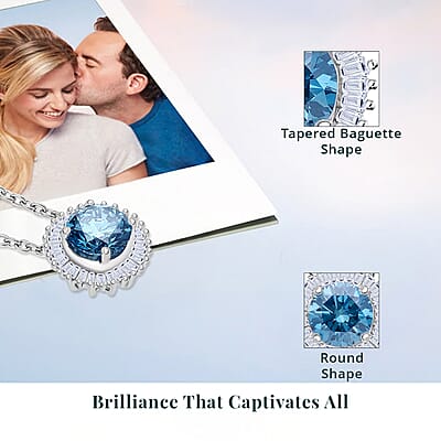 Luxuriant Lab Grown Blue Diamond (IR) SI and Lab Grown Diamond 1.00 ctw Halo Majesty Pendant Necklace 20 Inches in Rhodium Over Sterling Silver
