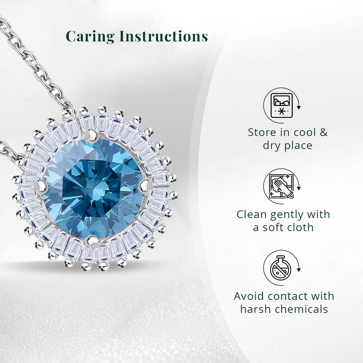 Luxuriant Lab Grown Blue Diamond SI and Lab Grown Diamond 1.00 ctw Halo Majesty Pendant Necklace 20 Inches in Rhodium Over Sterling Silver  image number 6
