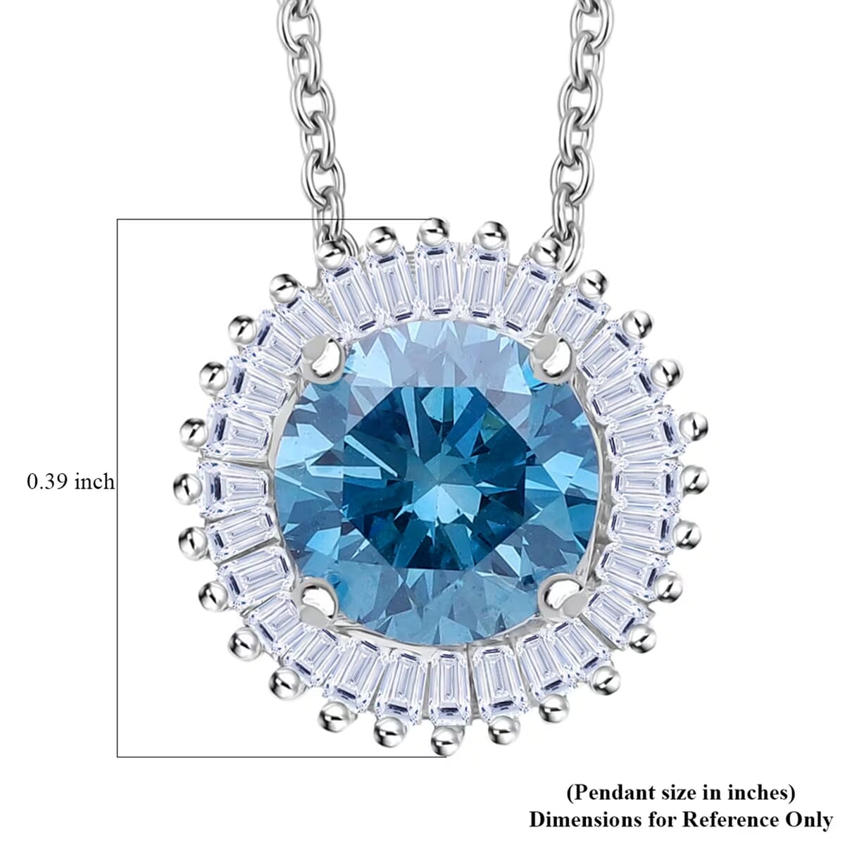 Luxuriant Lab Grown Blue Diamond SI and Lab Grown Diamond 1.00 ctw Halo Majesty Pendant Necklace 20 Inches in Rhodium Over Sterling Silver  image number 7