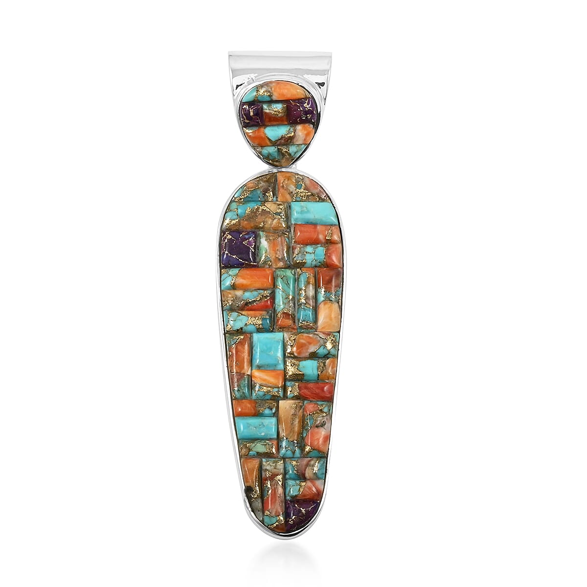 Santa Fe Style Spiny Turquoise 87.00 ctw Pendant and Earrings in Sterling Silver image number 2