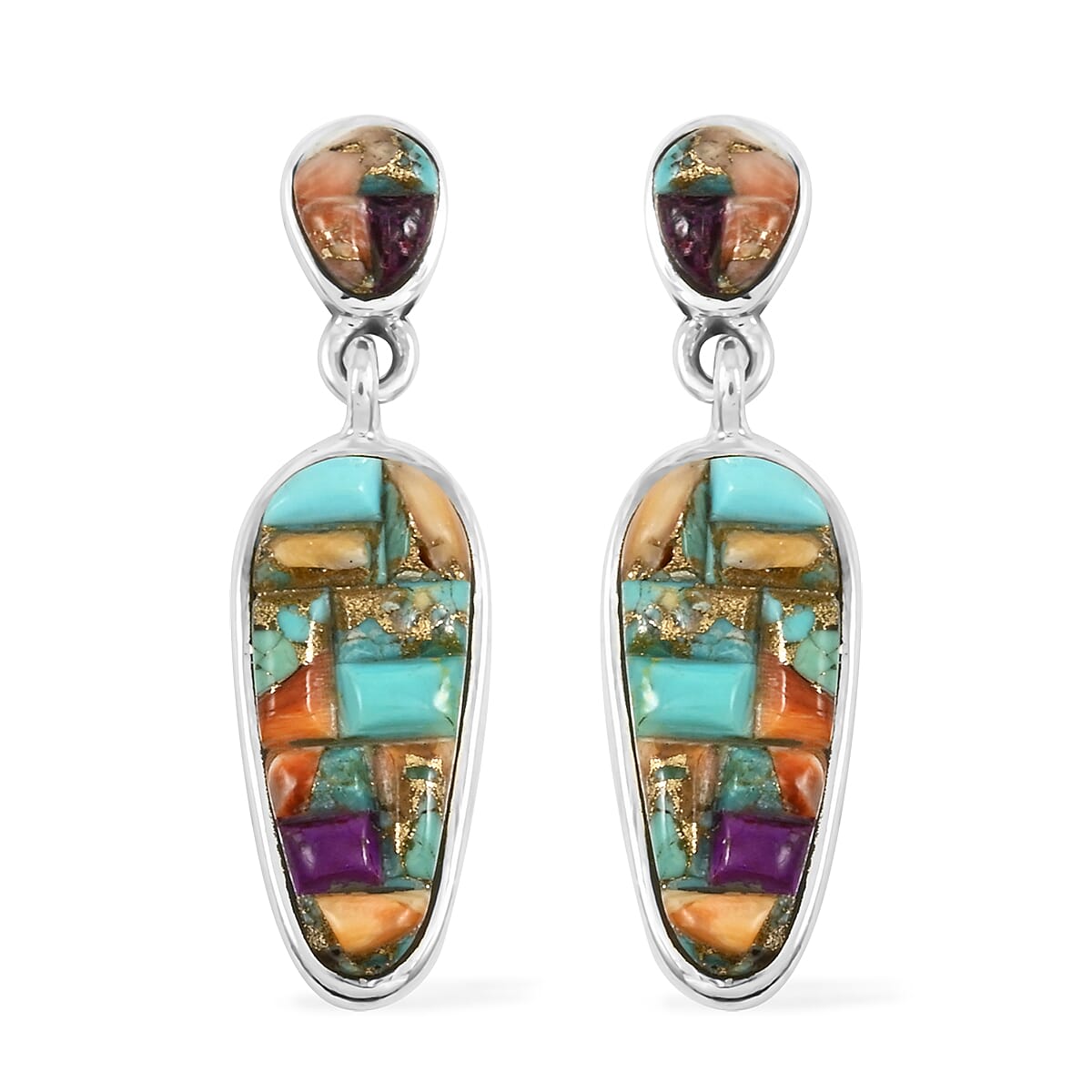 Santa Fe Style Spiny Turquoise 87.00 ctw Pendant and Earrings in Sterling Silver image number 5
