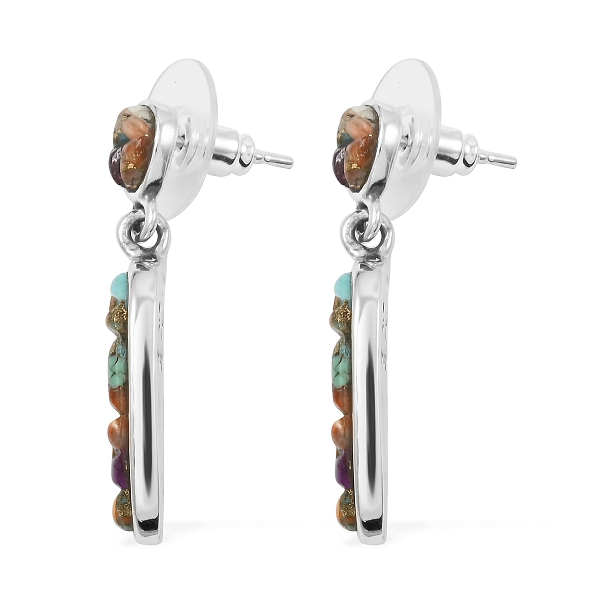 Santa Fe Style Spiny Turquoise 87.00 ctw Pendant and Earrings in Sterling Silver image number 6