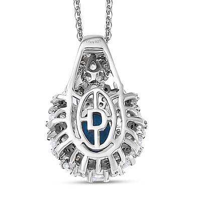 D'Joy Premium Malgache Neon Apatite and White Zircon 2.00 ctw Crown of Lights Pendant Necklace in Rhodium Over Sterling Silver 20 Inches