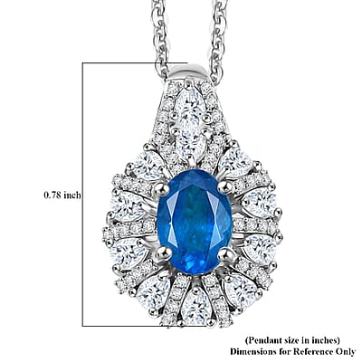 D'Joy Premium Malgache Neon Apatite and White Zircon 2.00 ctw Crown of Lights Pendant Necklace in Rhodium Over Sterling Silver 20 Inches