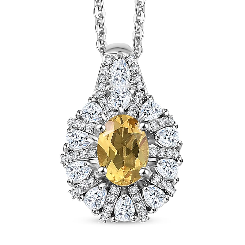 D'Joy Brazilian Heliodor and White Zircon 2.00 ctw Crown of Lights Pendant Necklace in Rhodium Over Sterling Silver 20 Inches