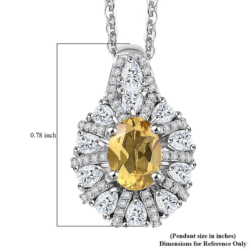D'Joy Brazilian Heliodor and White Zircon 2.00 ctw Crown of Lights Pendant Necklace in Rhodium Over Sterling Silver 20 Inches