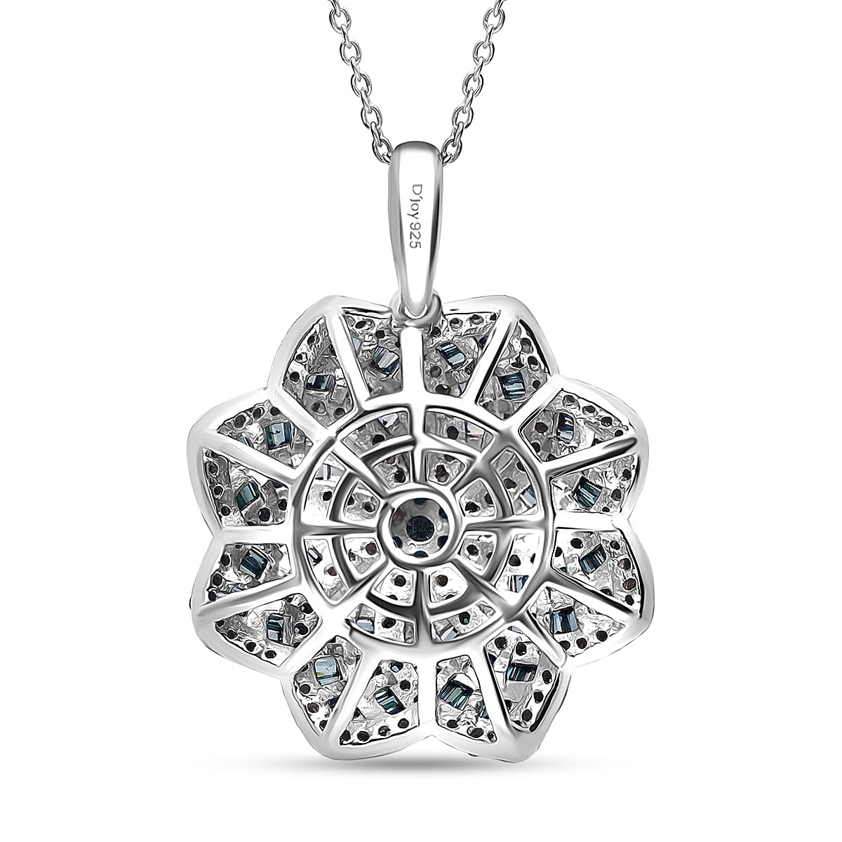 D'Joy Blue Diamond 1.50 ctw Floral Pendant Necklace in Rhodium Over Sterling Silver 20 Inches image number 3
