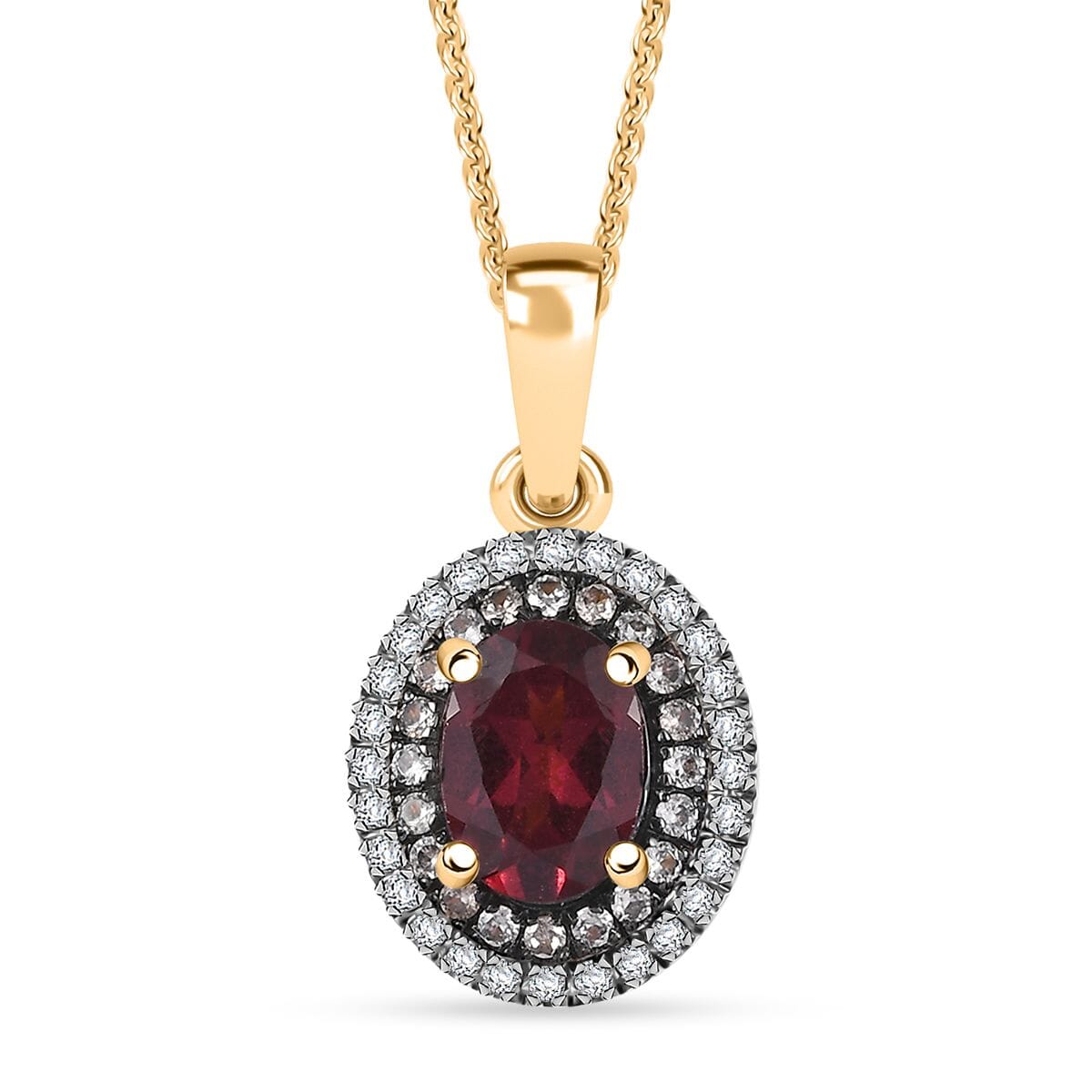 D'Joy Premium Tanzanian Wine Garnet, White and Chocolate Zircon 1.75 ctw Crown of Flame Pendant Necklace in 18K Vermeil Yellow Gold Over Sterling Silver 20 Inches image number 0
