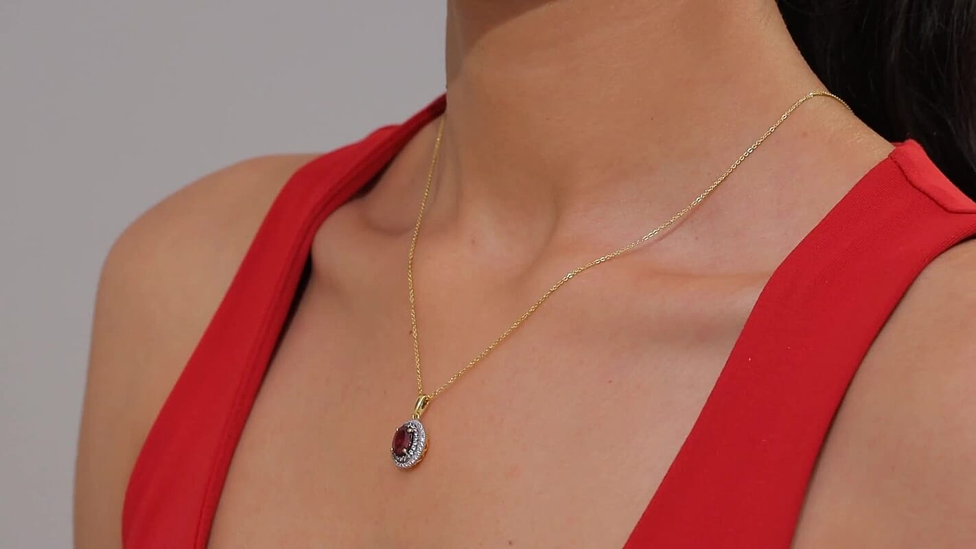D'Joy Premium Tanzanian Wine Garnet, White and Chocolate Zircon 1.75 ctw Crown of Flame Pendant Necklace in 18K Vermeil Yellow Gold Over Sterling Silver 20 Inches